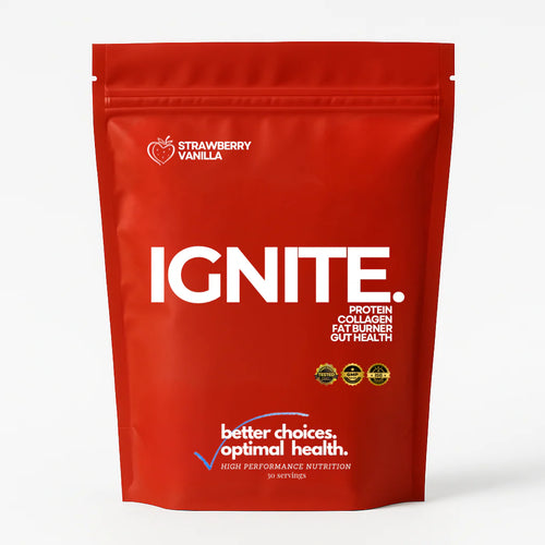 IGNITE: collagen peptides, protein isolates, balanced electrolytes, MCT's