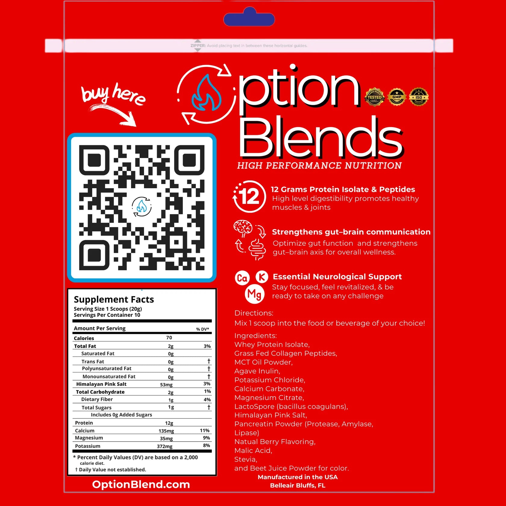 IGNITE: collagen peptides, protein isolates, balanced electrolytes, MCT's