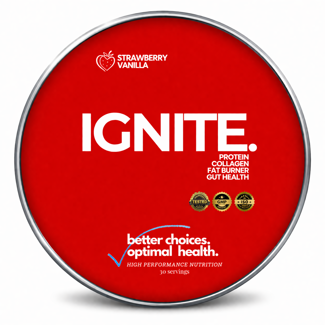 IGNITE: collagen peptides, protein isolates, balanced electrolytes, MCT's